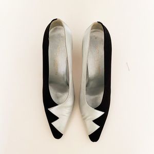 Vintage 90’s Black Satin & Silver Leather Zig Zag Heels Silvia Fiorentina
